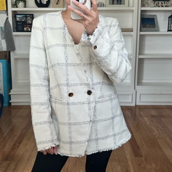 Ann Taylor Windowpane Tweed Blazer size 4 - Picture 1 of 11